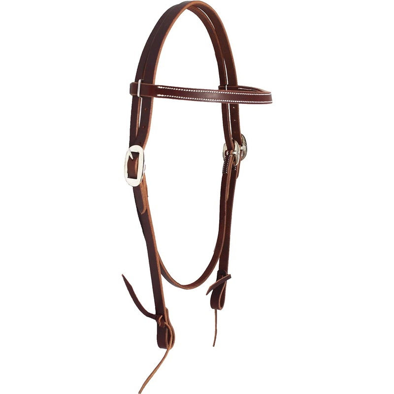CHALLENGER Horse Western Tack Browband Stitched Latigo Leather Headstall w/Tie Ends