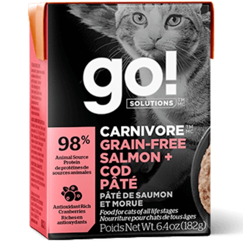 GO! Solutions Carnivore Grain Free Salmon + Cod Pate Canned Cat Food Individual 182g