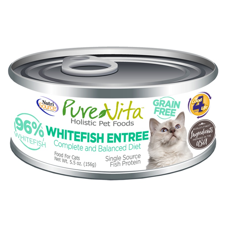 PureVita Grain Free 96% Real Whitefish Entree Canned Cat Food 5.5- Oz Cans, Case of 12