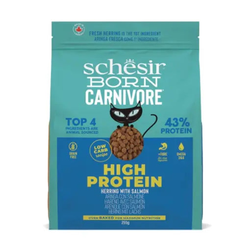Schesir Born Carnivore Grain Free Oven Baked Dry Food [High-Protein] For Cat – Herring & Salmon  255g
