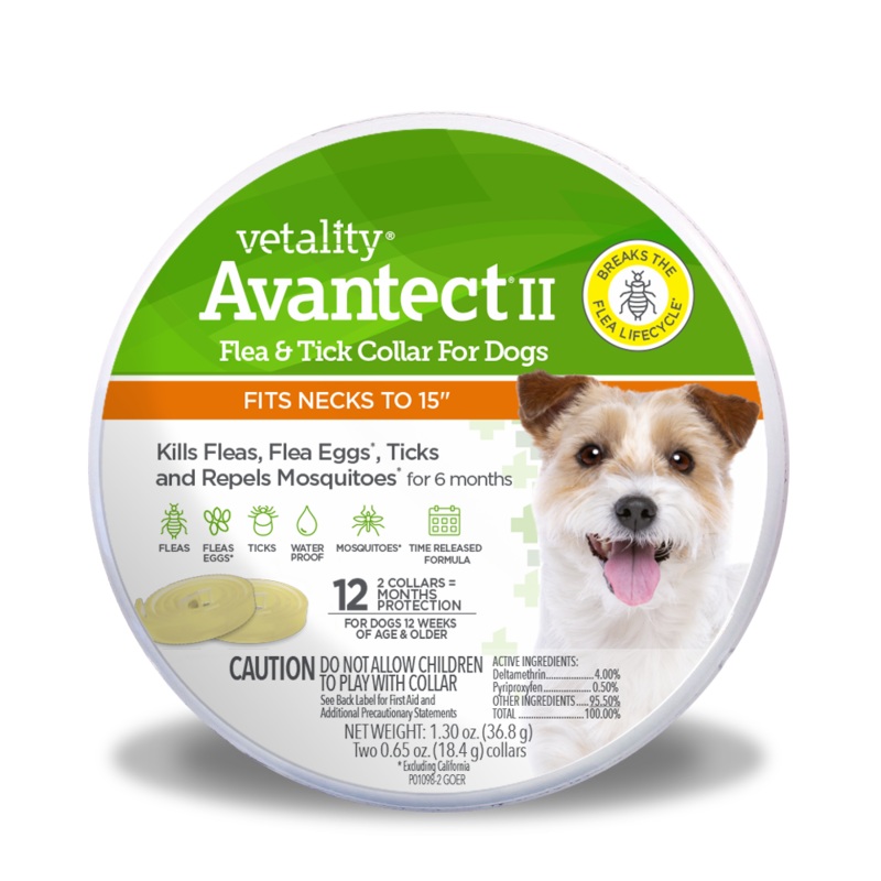 Vetality Avantect II Flea and Tick Collar for Dogs For Necks Up to 26″ – 2 ct
