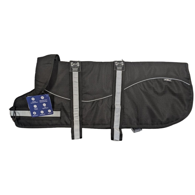 Animate Dog Black Reflective Harness Coat  Waterproof & Padded for Warmth and Safety 50.8cm 20″