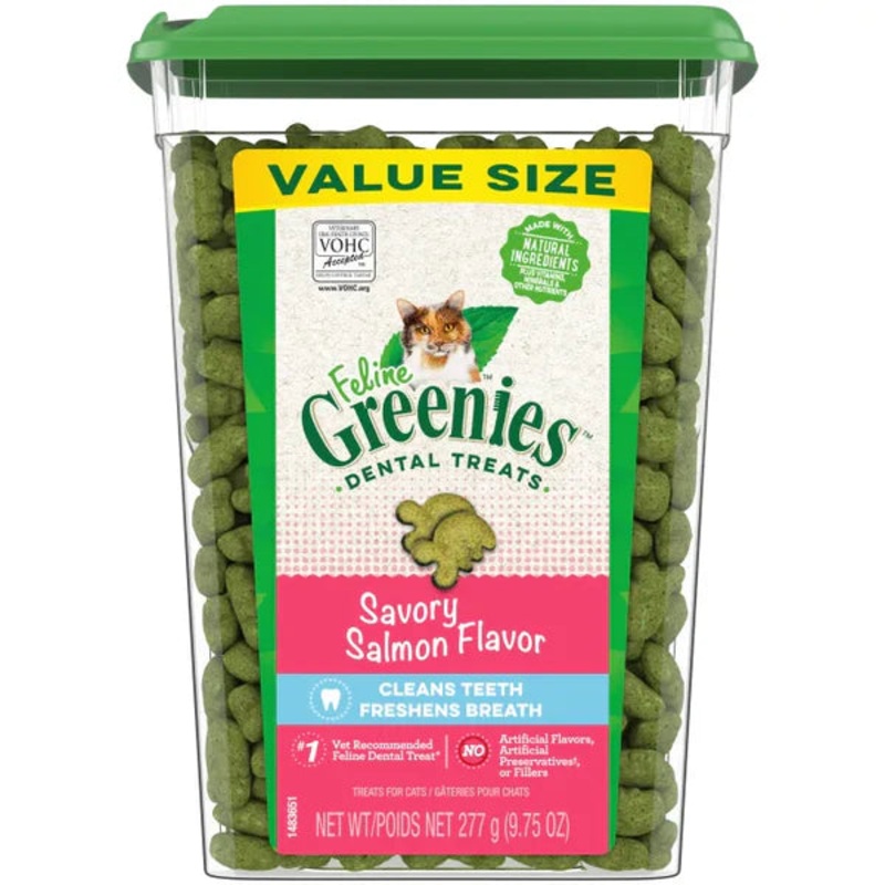 FELINE GREENIES Savory Salmon Flavor Dental Cat Treats 21 oz