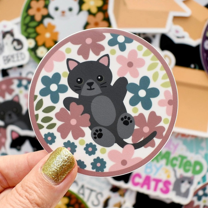 Grey Cat in Flowers sticker