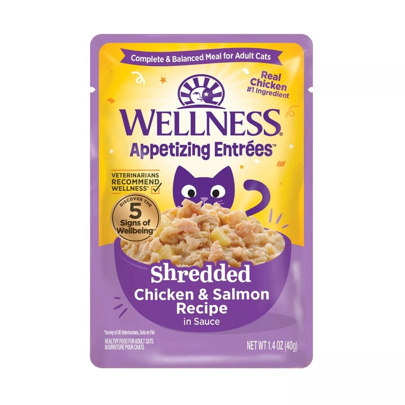 Wellness Appetizing Entrees Shredded Chicken & Salmon Wet Cat Food Pouch 1.4 oz