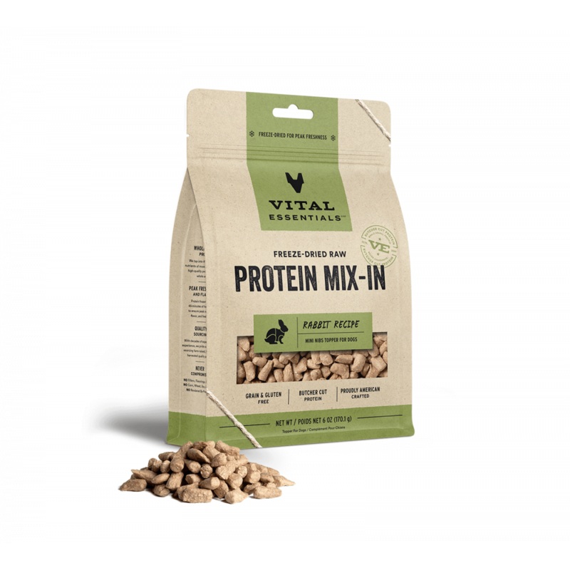 Vital Essentials Freeze Dried Raw Protein Mix In Rabbit Recipe Mini Nibs Topper for Dogs