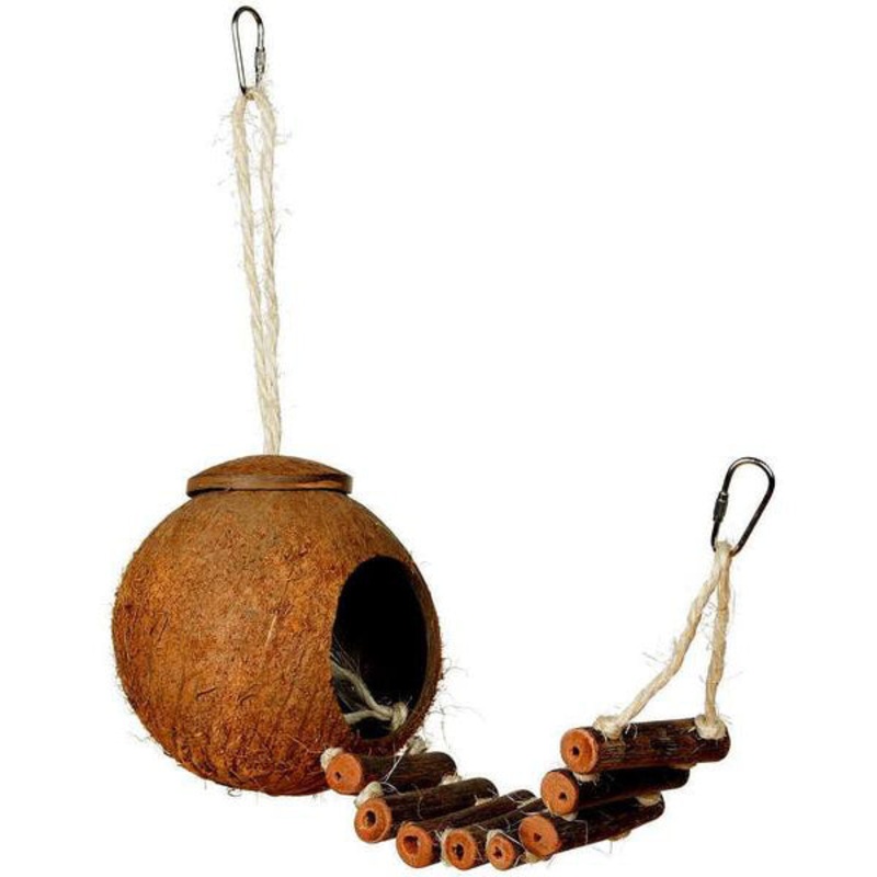 Naturals Coco Hideaway with Ladder Hanging Coconut Bird Hideout 12-in