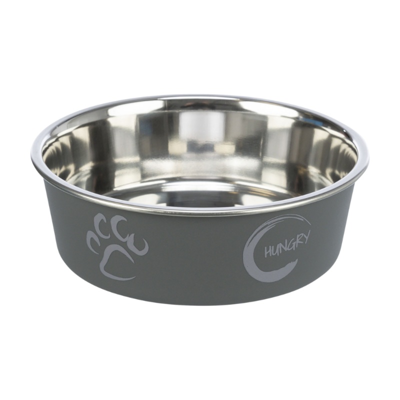 Trixie – Stainless Steel Bowl, Grey, plastic coating, rubber base, non-slip – XSmall, Small, Medium X-Small 0.3L / 12cm