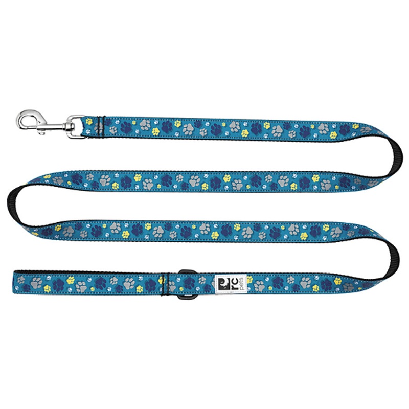 Dog Leash with Reflective Label Fresh Tracks Teal Paw Print Pattern 6 feet Long, 1 in Webbing