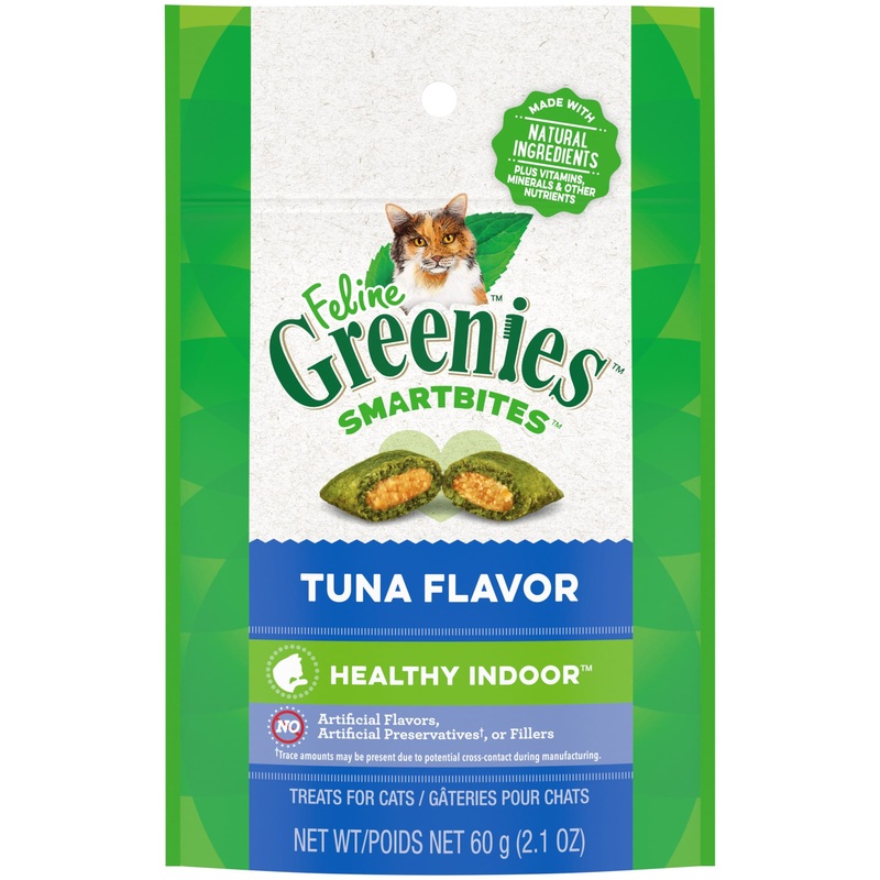 FELINE GREENIES SMARTBITES HEALTHY INDOOR Natural Treats for Cats  Tuna Flavor  2.1 oz. Pouch