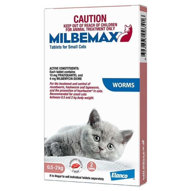 MILBEMAX CAT ALL WORMER UNDER 2KG 2 TABLETS