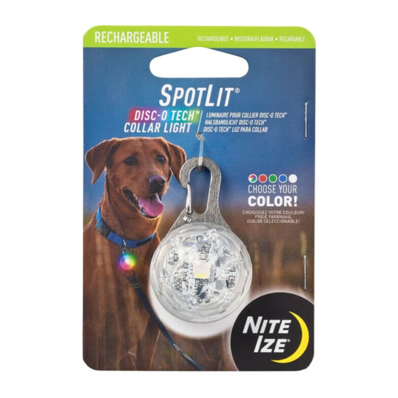 PetLit Rechargeable Disc-O Tech Dog Collar Safety Light Clear Jewel
