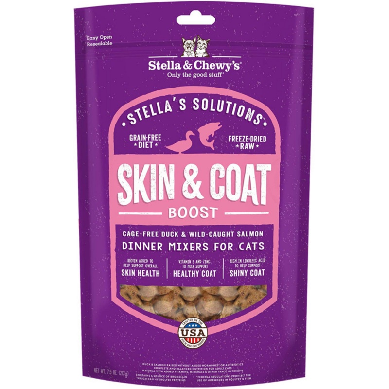 Stella & Chewy’s Solutions Skin & Coat Boost Cage Free Duck & Wild Caught Salmon Cat Food Dinner Mixers