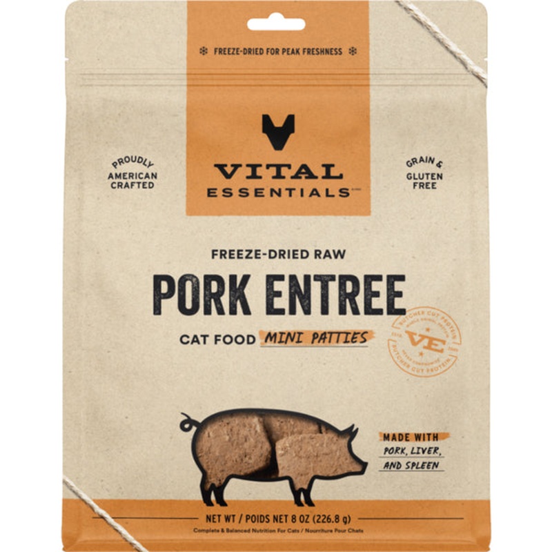 Vital Essentials Freeze Dried Pork Mini Patties 8OZ | Cat