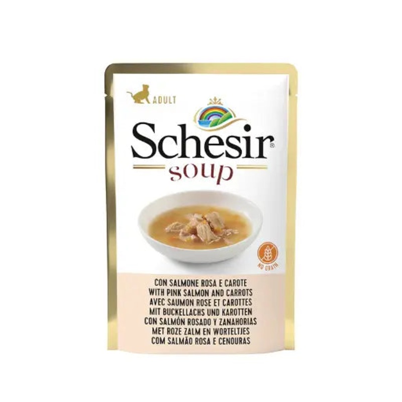 Schesir Cat Wet Soup-With Wild Pink Salmon and Carrots[Weight – 85g] (Min Order 85g – 20pcs)