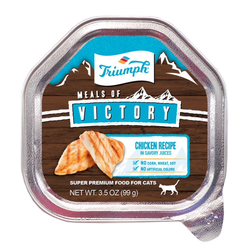 Triumph Meals Of Victory Chicken In Savory Juices Recipe Super Premium Wet Cat Food Cup 3.5- Oz Single Serve Tray