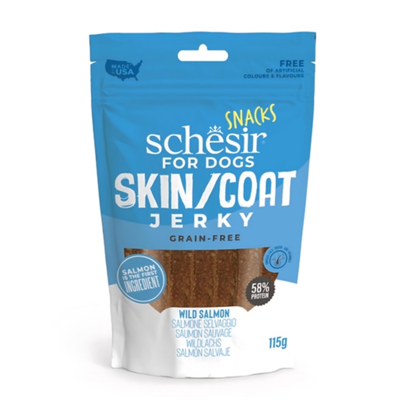 Schesir Grain-Free Dog Snacks Skin & Coat Jerky 115g – Salmon