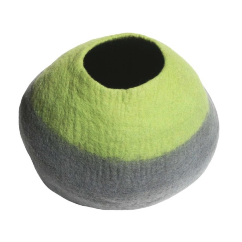 Wool Handmade Round Ombre Cat Cave Bed Gray & Green XL