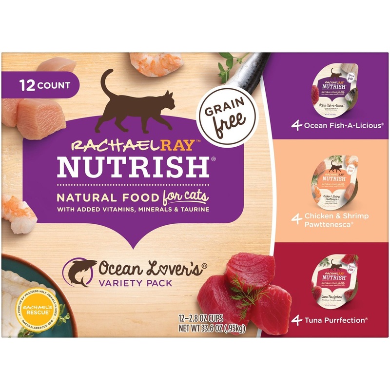 Rachael Ray Nutrish Ocean Lovers Variety Pack Natural Grain-Free Wet Cat Food, 2.8 oz tray, case of 12