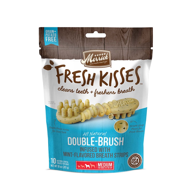 Merrick Fresh Kisses Double Brush Infused with Mint Breath Strips For Medium Dogs 10 Oz