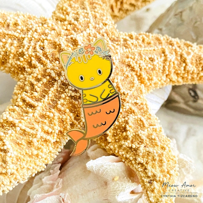 Orange Tabby Purrmaid enamel pin
