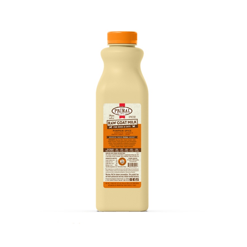 Primal Pumpkin Spice Raw Frozen Goat Milk Bowl Booster for Cats and Dogs 32 oz