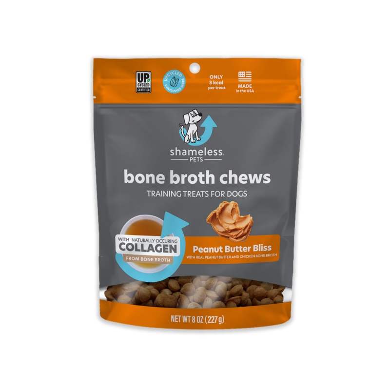 Shameless Pets Peanut Butter Bliss Bone Broth Chews Training Treats for Dogs