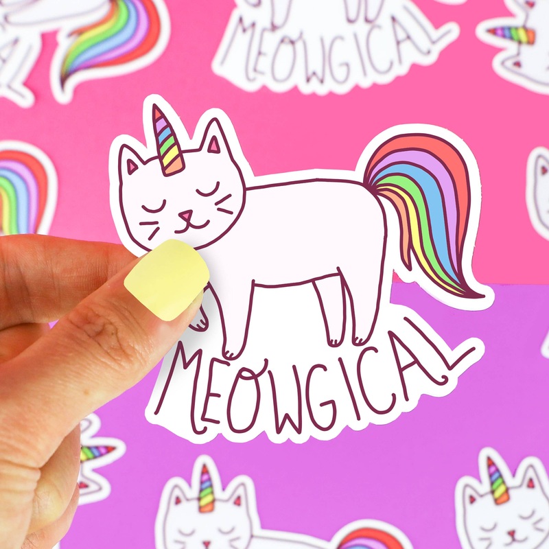 Meowgical Rainbow Unicorn White Cat Vinyl Sticker