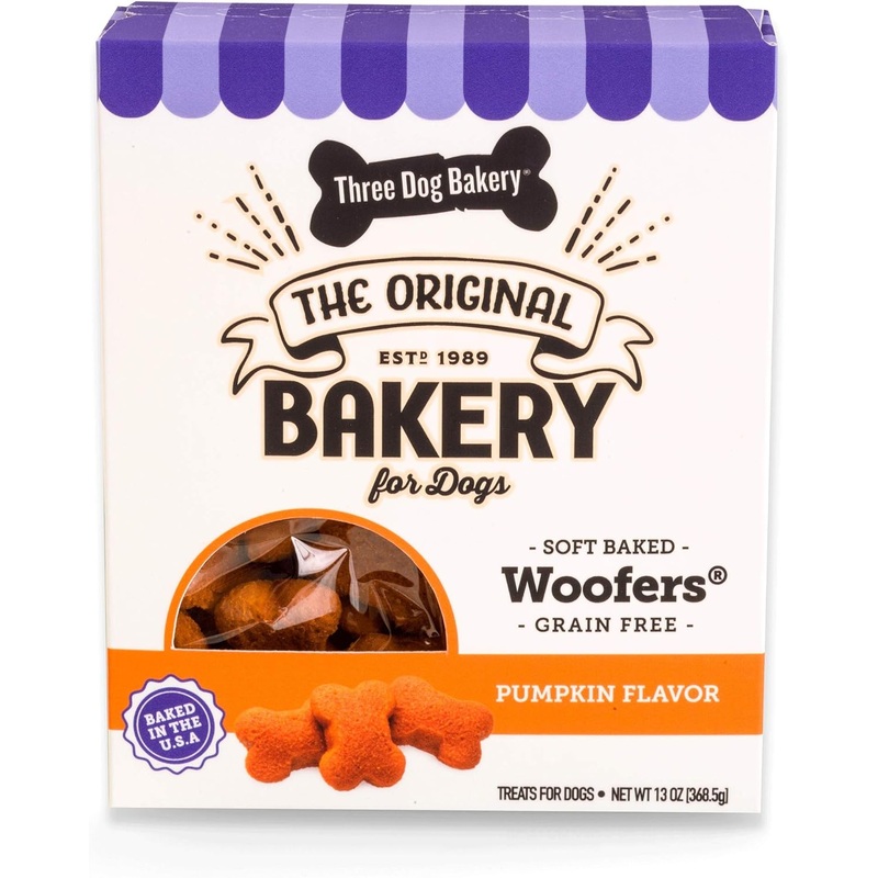 Three Dog Bakery Grain Free Wafers Baked Dog Treats, Pumpkin, 13 oz
