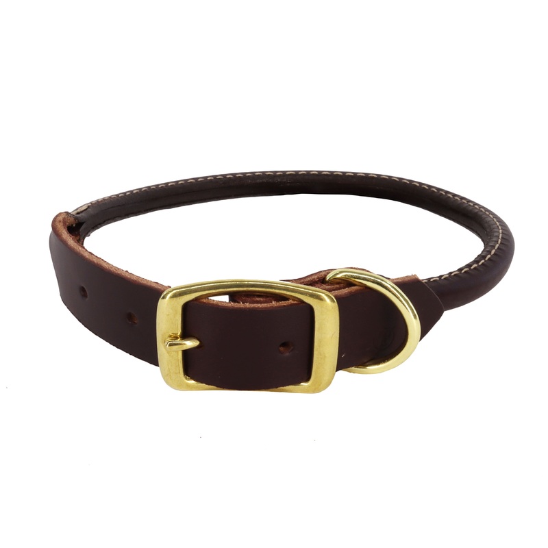 Circle T Latigo Leather Round Dog Collar with Solid Brass Hardware