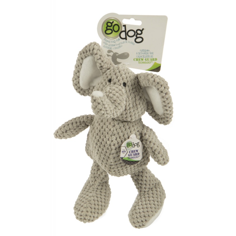 Go Dog Checkers Elephant with Chew Guard Technology Durable Plush Squeaker Dog Toy Gray