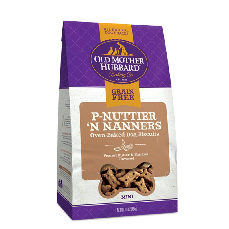 Old Mother Hubbard Mini Grain Free Oven Baked Biscuits P’Nuttier ‘N Nanners Peanut Butter and Banana Flavored Dog Treats 16-oz.