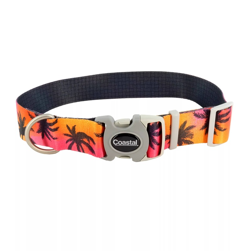 Coastal Pet Products Sublime Adjustable Dog Collar in Sunset Palms with Black Grid Small