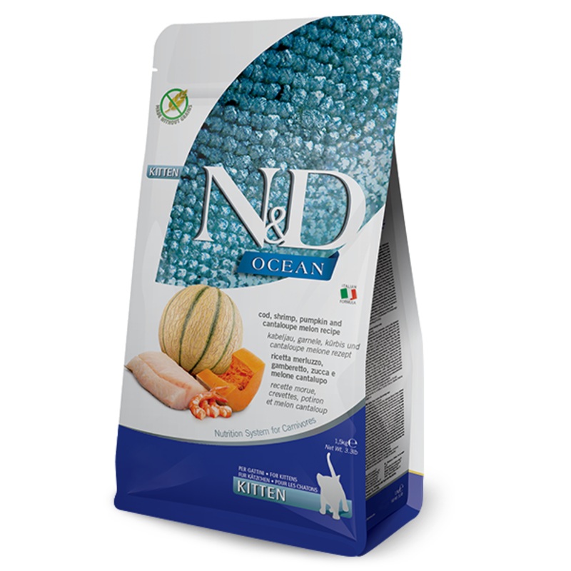 Farmina N&D Cod, Shrimp, Pumpkin and Cantaloupe Melon Dry Kitten Food – 3.3lb