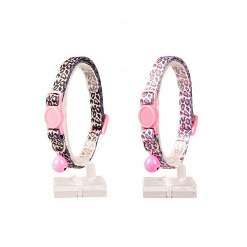 Duvo Cat Collar Panther Nylon Black/Pink 20 – 30cm / 10mm[Dimension – 20-30cm x 10mm]