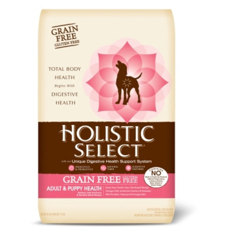 Holistic Select Natural Grain Free Dry Dog Food Adult & Puppy Salmon Anchovy & Sardine  24lb