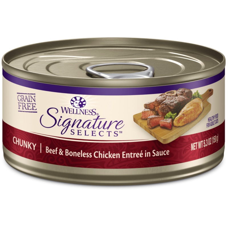 Wellness Signature Selects Grain Free Natural Beef and White Meat Chicken Entree in Sauce Wet Canned Cat Food 5.3 oz