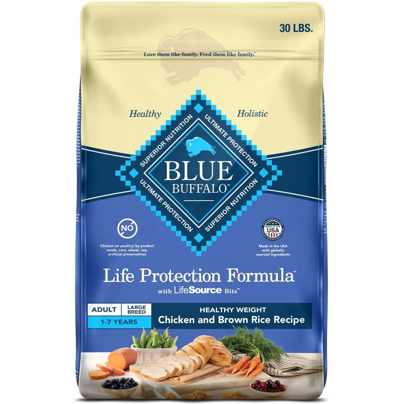 Blue Buffalo Large Breed Life Protection Natural Healthy Weight Chicken & Brown Rice Recipe Adult Dry Dog Food 30 lb