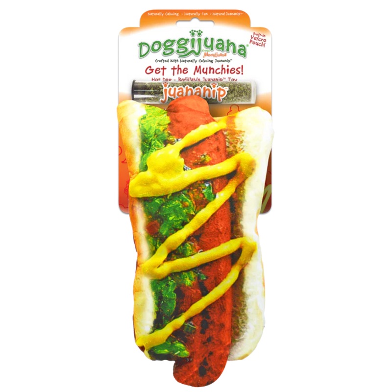 Doggijuana Get the Munchies Refillable Hot Dog Toy 6″L x 2.5″W x 11″H