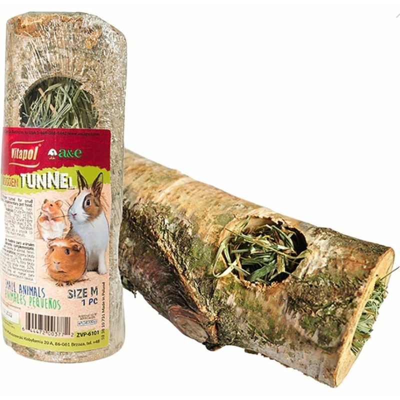 A&E Cage Vitapol Small Animal Wood Tunnel with Hay – Medium