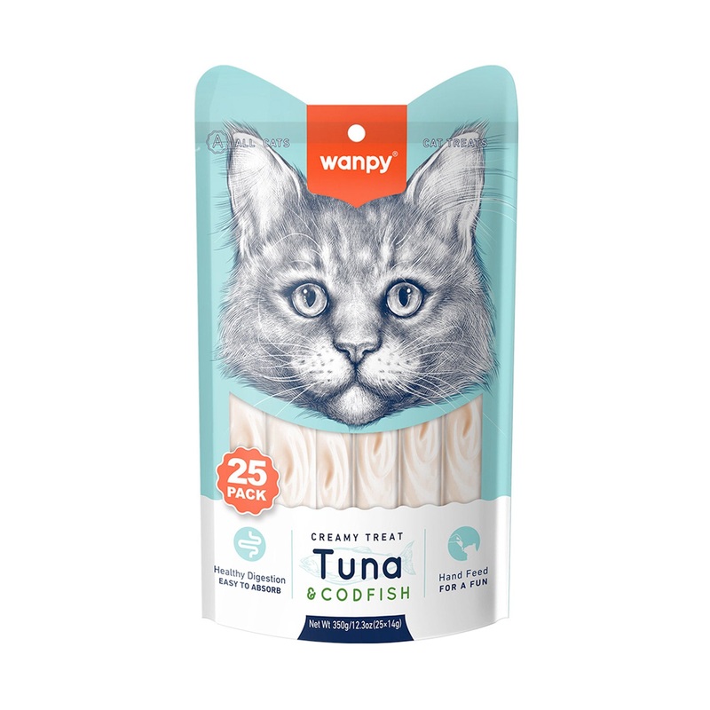 Wanpy Creamy Lickable Cat Treats  Tuna & Codfish (14g x 25pc)