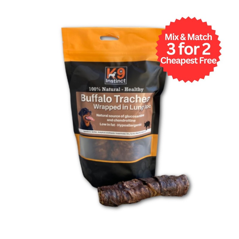 K9 Instinct Buffalo Trachea in Wrapped Lung 3pc