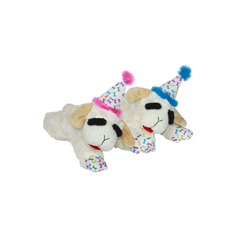 MultiPet Lamb Chop with Birthday Hat Dog Toy Blue