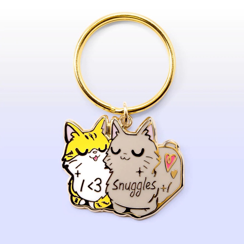 I Heart Snuggles Cuddling Cats Metal Keychain