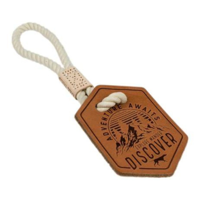 Tall Tails Leather Tug Adventure Awaits Dog Toy 13″
