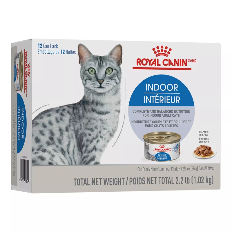 Royal Canin Feline Health Nutrition Indoor Adult Morsels In Gravy Canned Cat Food – 12 can pack