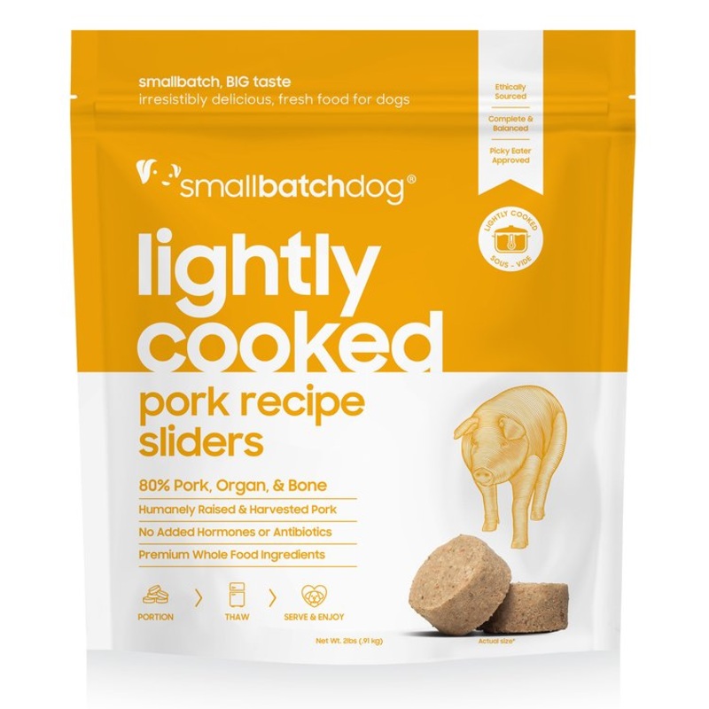 Smallbatch Frozen Lightly Cooked Dog Food Sliders – Pork – 5lb Bag